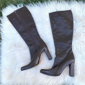 Todd Oldham 90s Y2K heeled knee high boots brown 38 narrow